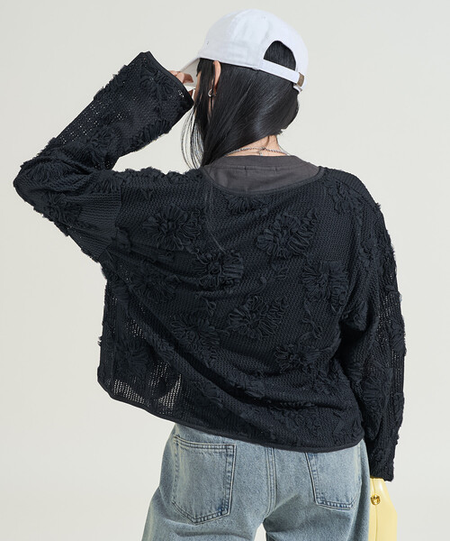 FREAK'S STORE(フリークスストア)の「メッシュ花柄 レースカーディガン/シアーカーディガン(カーディガン/ボレロ・レディース・ブラック/ベージュ・フリ-)」の18枚目の写真