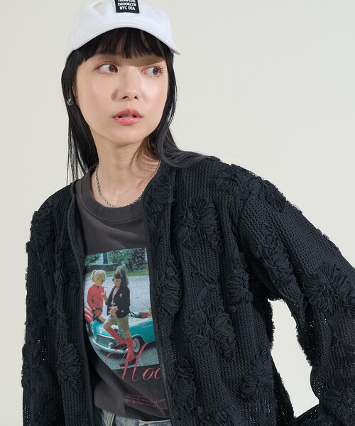 FREAK'S STORE(フリークスストア)の「メッシュ花柄 レースカーディガン/シアーカーディガン(カーディガン/ボレロ・レディース・ブラック/ベージュ・フリ-)」の19枚目の写真