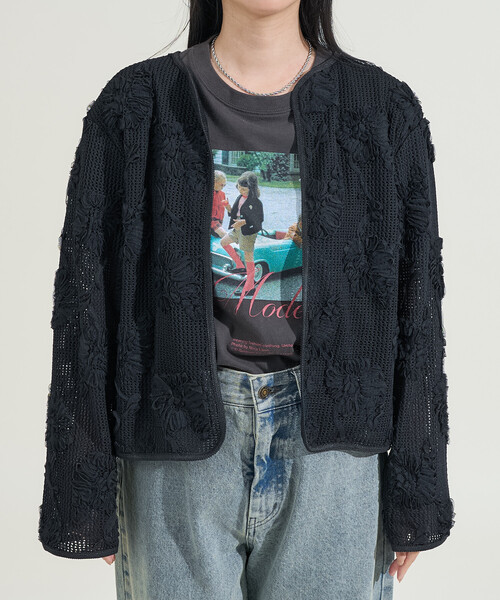 FREAK'S STORE(フリークスストア)の「メッシュ花柄 レースカーディガン/シアーカーディガン(カーディガン/ボレロ・レディース・ブラック/ベージュ・フリ-)」の21枚目の写真