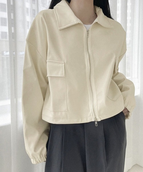 Miniministore(ミニミニストア)の「ダブルジップ ライダースジャケット韓国風(ブルゾン・レディース・カーキ/ブラック/アイボリー・FREE)」の2枚目の写真