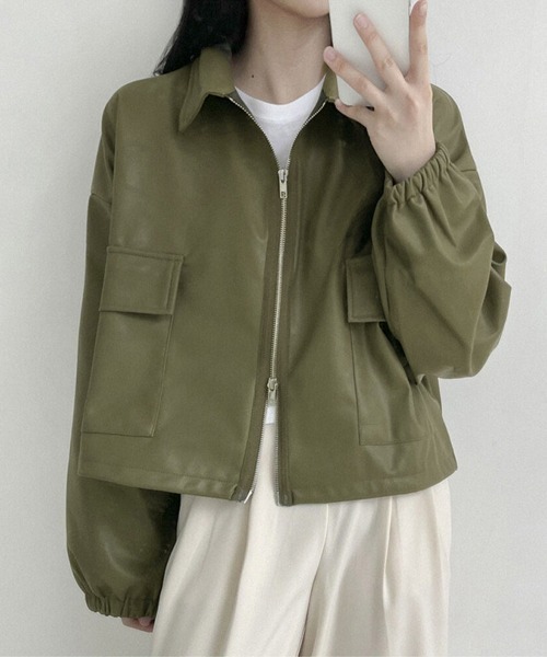 Miniministore(ミニミニストア)の「ダブルジップ ライダースジャケット韓国風(ブルゾン・レディース・カーキ/ブラック/アイボリー・FREE)」の20枚目の写真