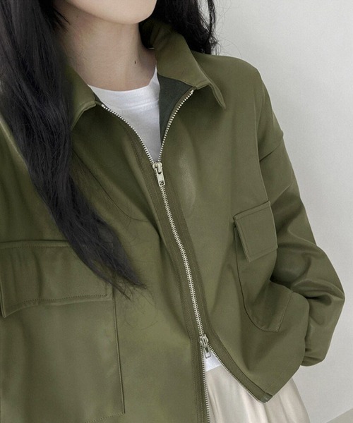 Miniministore(ミニミニストア)の「ダブルジップ ライダースジャケット韓国風(ブルゾン・レディース・カーキ/ブラック/アイボリー・FREE)」の22枚目の写真