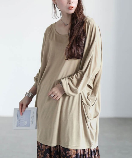 セール】サイドタックドルマンチュニック【大きいサイズ対応