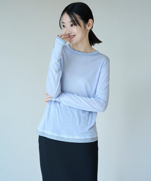 UNFILO(アンフィーロ)の「ソフトウール フェイクレイヤード ロンT(Tシャツ/カットソー・レディース・スカイブルー系/ライトイエロー系/グレー系・X-LARGE)」の3枚目の写真