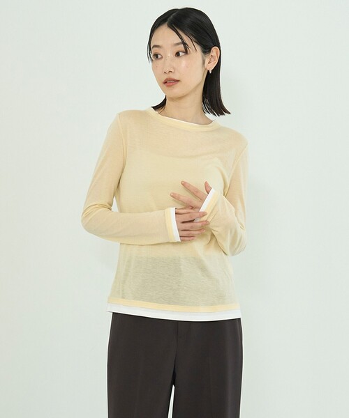 UNFILO(アンフィーロ)の「ソフトウール フェイクレイヤード ロンT(Tシャツ/カットソー・レディース・スカイブルー系/ライトイエロー系/グレー系・X-LARGE)」の1枚目の写真