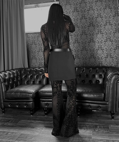 LVEU.（ラブユ.）の「【LVEU.】ベロアレースフレアパンツ / ボトムス パンツ タイト フレア インナーパンツ レース ベロア レイヤード 花柄 フラワー ボタニカル柄 ブラック（その他パンツ・レディース・ブラック・FREE）」の4枚目の写真