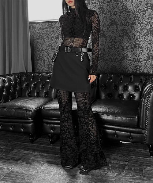 LVEU.（ラブユ.）の「【LVEU.】ベロアレースフレアパンツ / ボトムス パンツ タイト フレア インナーパンツ レース ベロア レイヤード 花柄 フラワー ボタニカル柄 ブラック（その他パンツ・レディース・ブラック・FREE）」の13枚目の写真