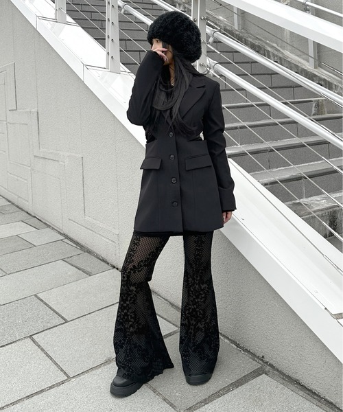 LVEU.（ラブユ.）の「【LVEU.】ベロアレースフレアパンツ / ボトムス パンツ タイト フレア インナーパンツ レース ベロア レイヤード 花柄 フラワー ボタニカル柄 ブラック（その他パンツ・レディース・ブラック・FREE）」の21枚目の写真