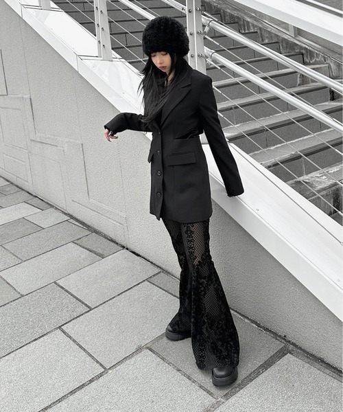 LVEU.（ラブユ.）の「【LVEU.】ベロアレースフレアパンツ / ボトムス パンツ タイト フレア インナーパンツ レース ベロア レイヤード 花柄 フラワー ボタニカル柄 ブラック（その他パンツ・レディース・ブラック・FREE）」の22枚目の写真