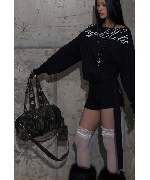 FANCY CLUB(ファンシークラブ)の「A'GEM/9 × .kom 『FANCY CLUB/ファンシークラブ』 FFFF EYELET DUFFLE BAG/アイレット ダッフル バッグ(トートバッグ・レディース・カモフラージュ/ブラック・FREE)」の5枚目の写真