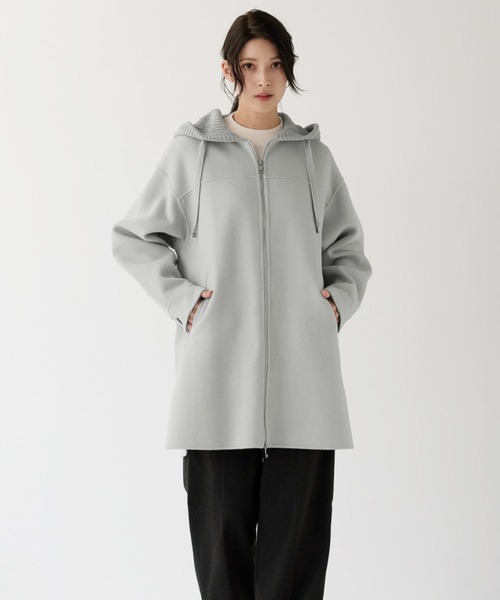 sankyo shokai(サンキョウショウカイ)の「ウール混 ダブルフェイス フード付きコート(その他アウター・レディース・ブラック/ライトグレー/ライトブルー/ベージュ・FREE)」の3枚目の写真