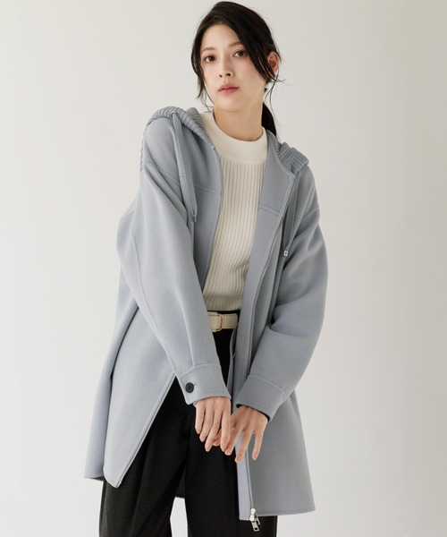 sankyo shokai(サンキョウショウカイ)の「ウール混 ダブルフェイス フード付きコート(その他アウター・レディース・ブラック/ライトグレー/ライトブルー/ベージュ・FREE)」の1枚目の写真