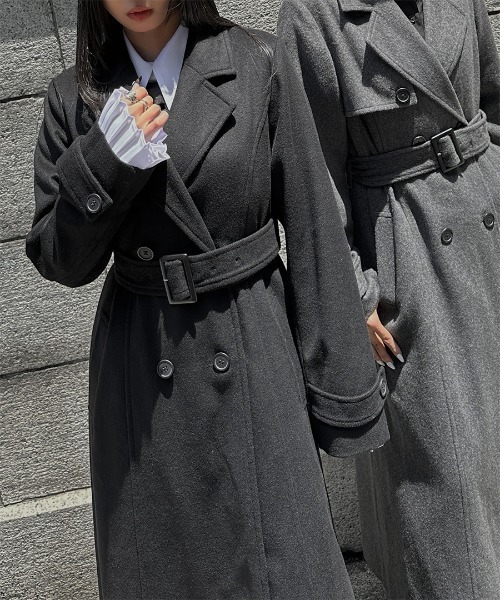 LVEU.（ラブユ.）の「【LVEU.】ウールトレンチコート / アウター コート 羽織 トレンチ ウール ロング ベルト付 ブラック グレー モード（トレンチコート・レディース・グレー/ブラック・FREE）」の3枚目の写真