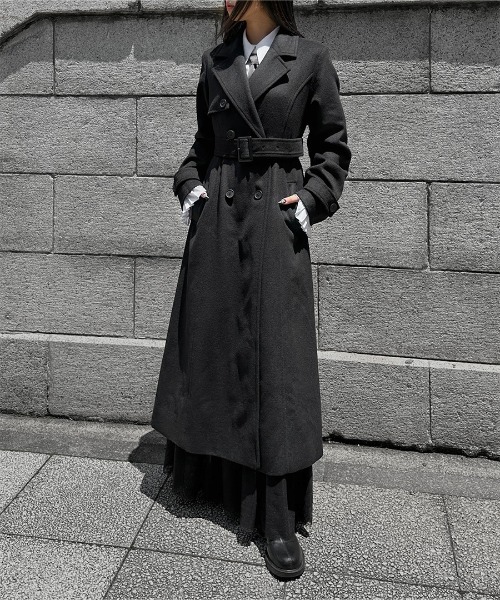 LVEU.（ラブユ.）の「【LVEU.】ウールトレンチコート / アウター コート 羽織 トレンチ ウール ロング ベルト付 ブラック グレー モード（トレンチコート・レディース・グレー/ブラック・FREE）」の5枚目の写真