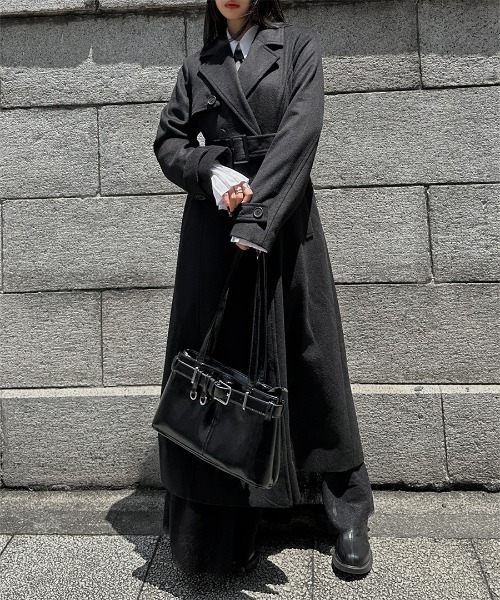 LVEU.（ラブユ.）の「【LVEU.】ウールトレンチコート / アウター コート 羽織 トレンチ ウール ロング ベルト付 ブラック グレー モード（トレンチコート・レディース・グレー/ブラック・FREE）」の6枚目の写真