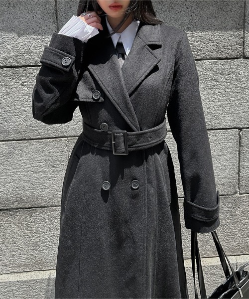 LVEU.（ラブユ.）の「【LVEU.】ウールトレンチコート / アウター コート 羽織 トレンチ ウール ロング ベルト付 ブラック グレー モード（トレンチコート・レディース・グレー/ブラック・FREE）」の8枚目の写真