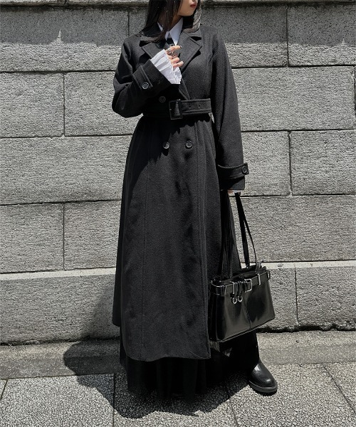 LVEU.（ラブユ.）の「【LVEU.】ウールトレンチコート / アウター コート 羽織 トレンチ ウール ロング ベルト付 ブラック グレー モード（トレンチコート・レディース・グレー/ブラック・FREE）」の10枚目の写真