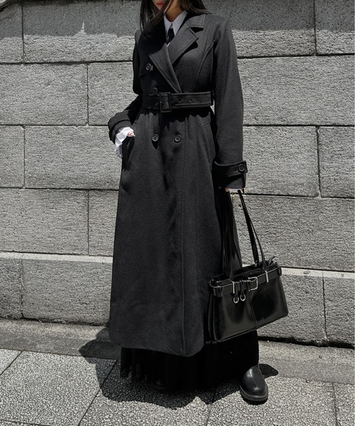 LVEU.（ラブユ.）の「【LVEU.】ウールトレンチコート / アウター コート 羽織 トレンチ ウール ロング ベルト付 ブラック グレー モード（トレンチコート・レディース・グレー/ブラック・FREE）」の12枚目の写真