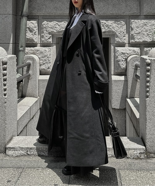 LVEU.（ラブユ.）の「【LVEU.】ウールトレンチコート / アウター コート 羽織 トレンチ ウール ロング ベルト付 ブラック グレー モード（トレンチコート・レディース・グレー/ブラック・FREE）」の17枚目の写真