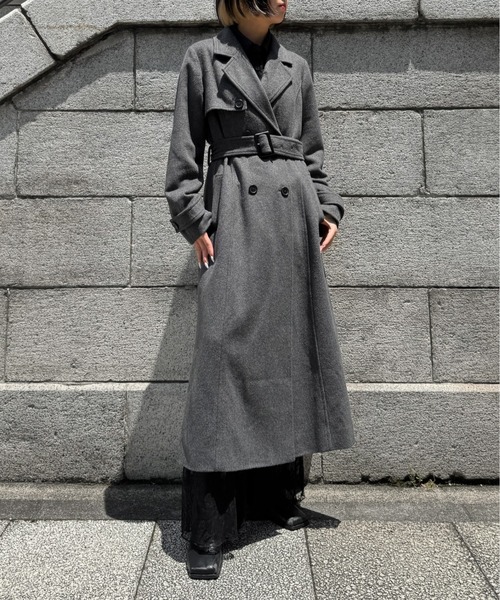 美品激レア ヒューゴボス ウールトレンチコート ベルト付き 濃グレー 裏地付き HUGO BOSS (ヒューゴボス) バックル付きベルト ダブルボタン ロング
