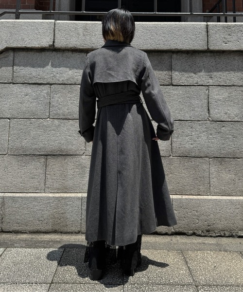 美品✨️バブアー ワックスド ウール トレンチコート ベルト付 グレーネイビー L レディメイド LADYMADE スカーフベルトフレアトレンチコート （L