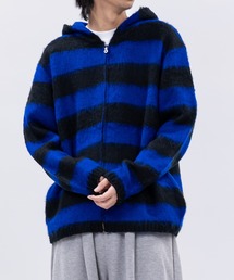 HOUSTON | 【22】モヘアタッチ フルジップ ニットパーカー ソリッド/ボーダー/レオパード(ニット/セーター)