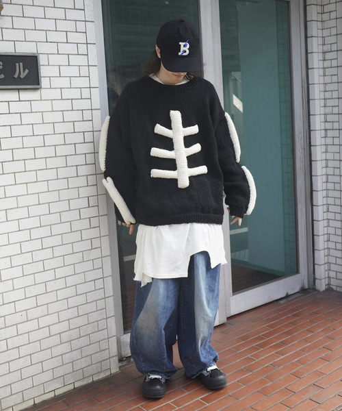 MacMahon Knitting Mills(マクマホン ニッティング ミルズ)の「MacMahon Knitting Mills / マクマホンニッティングミルズ Crew Neck Knit-3D Bone(ニット/セーター・メンズ・ブラック・FREE)」の3枚目の写真