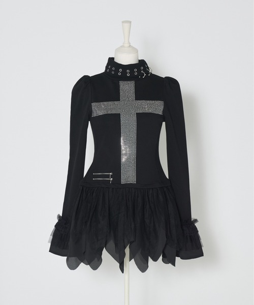 ワンピース Rhinestone cross chiffon hem one-piece Rhinestone cross chiffon hem one-piece【公式通販】