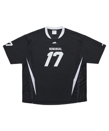 NOMANUAL（NOMANUAL）の「17 MESH BLOCK FOOTBALL JERSEY - BLACK（Tシャツ/カットソー）」
