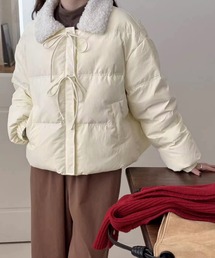shopnikoniko（ショップニコニコ）の「中綿ブルゾン リボンデザイン ボアカラー ボリューム 中綿ジャケット（ダウンジャケット/コート）」