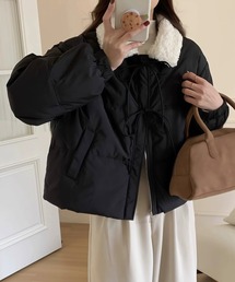 中綿ブルゾン リボンデザイン ボアカラー ボリューム 中綿ジャケット