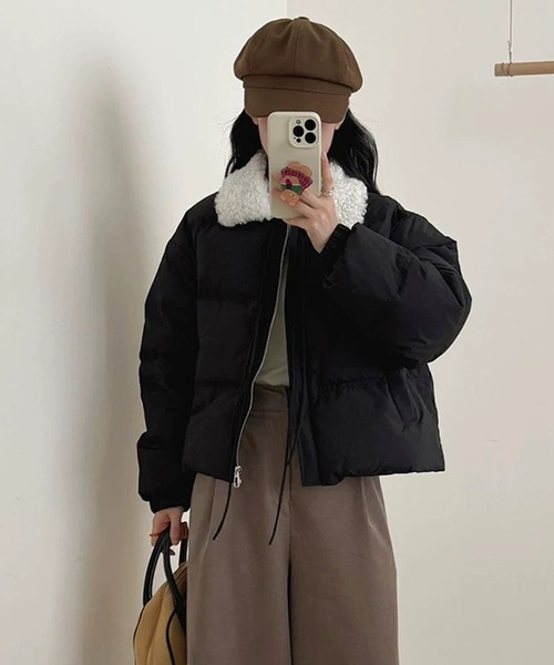 shopnikoniko(ショップニコニコ)の「中綿ブルゾン リボンデザイン ボアカラー ボリューム 中綿ジャケット(ダウンジャケット/コート・レディース・ブラック/ブルー/ホワイト・フリー)」の13枚目の写真