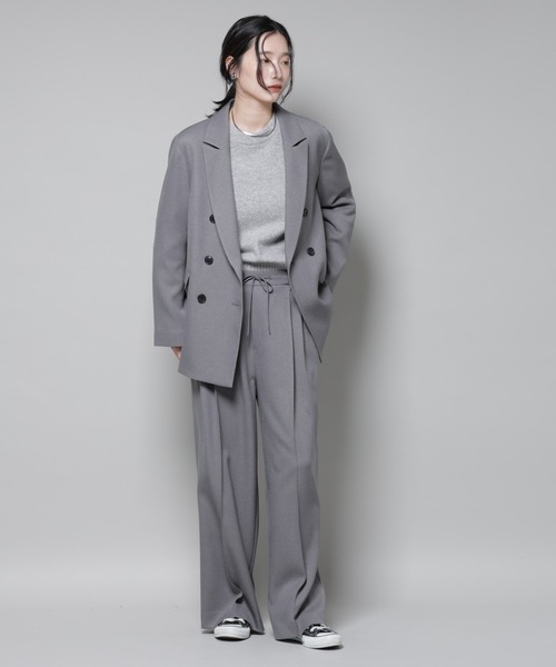 NANO universe（ナノユニバース）の「ストレッチサージダブルジャケット(セットアップ可)（テーラードジャケット・レディース・グレー/ブラック/ベージュ・S/M）」の12枚目の写真