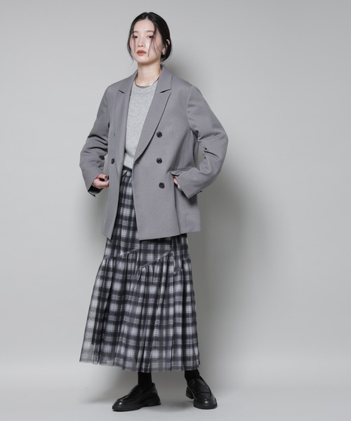 NANO universe（ナノユニバース）の「ストレッチサージダブルジャケット(セットアップ可)（テーラードジャケット・レディース・グレー/ブラック/ベージュ・S/M）」の7枚目の写真