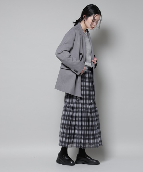 NANO universe（ナノユニバース）の「ストレッチサージダブルジャケット(セットアップ可)（テーラードジャケット・レディース・グレー/ブラック/ベージュ・S/M）」の9枚目の写真