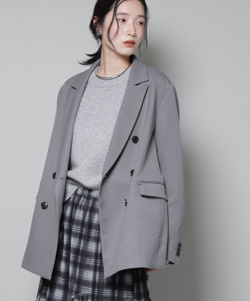 NANO universe（ナノユニバース）の「ストレッチサージダブルジャケット(セットアップ可)（テーラードジャケット・レディース・グレー/ブラック/ベージュ・S/M）」の5枚目の写真