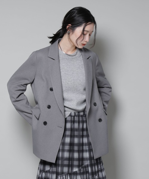 NANO universe（ナノユニバース）の「ストレッチサージダブルジャケット(セットアップ可)（テーラードジャケット・レディース・グレー/ブラック/ベージュ・S/M）」の6枚目の写真