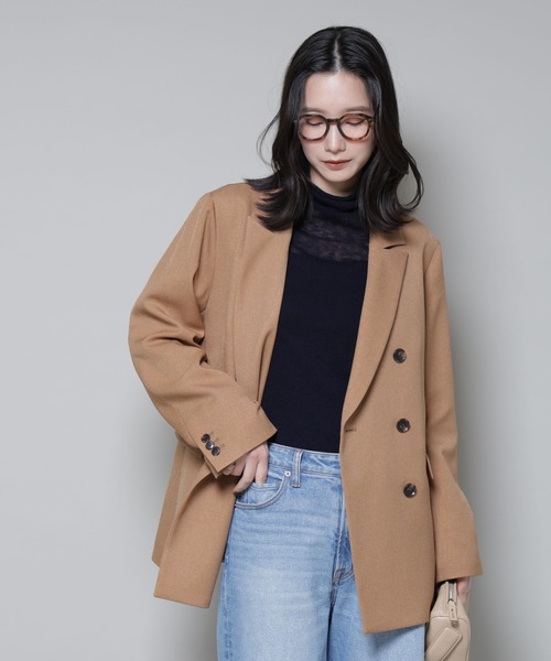 NANO universe（ナノユニバース）の「ストレッチサージダブルジャケット(セットアップ可)（テーラードジャケット・レディース・グレー/ブラック/ベージュ・S/M）」の14枚目の写真