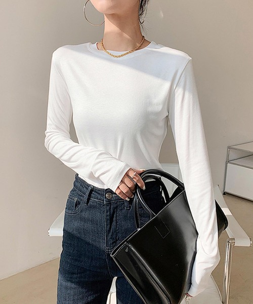 by LEGNA(バイレグナ)の「ふわもちもち両面起毛蓄熱ラウンドネックトップス(Tシャツ/カットソー・レディース・ブラック/杢グレー/ホワイト/チャコール/モカ・LARGE/MEDIUM)」の20枚目の写真