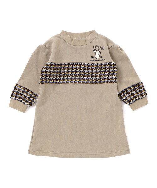 BeBe Petits Pois Vert(ベベプチポワヴェール)の「【店舗限定】【お揃い】裏毛×ノルディック切り替えワンピース(ワンピース・キッズ・ブルー系その他2/ベージュ系その他・120cm/110cm/140cm/150cm/130cm/100cm)」の1枚目の写真