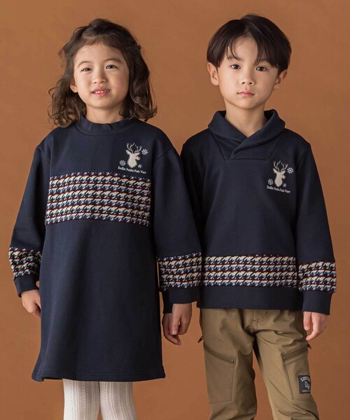 BeBe Petits Pois Vert(ベベプチポワヴェール)の「【店舗限定】【お揃い】裏毛×ノルディック切り替えワンピース(ワンピース・キッズ・ブルー系その他2/ベージュ系その他・120cm/110cm/140cm/150cm/130cm/100cm)」の5枚目の写真