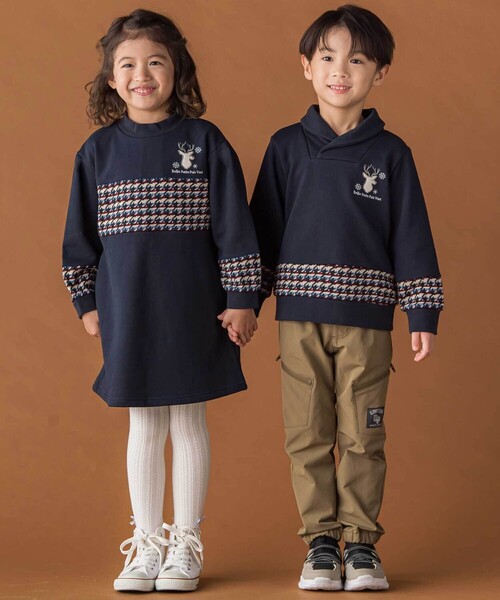 BeBe Petits Pois Vert(ベベプチポワヴェール)の「【店舗限定】【お揃い】裏毛×ノルディック切り替えワンピース(ワンピース・キッズ・ブルー系その他2/ベージュ系その他・120cm/110cm/140cm/150cm/130cm/100cm)」の6枚目の写真