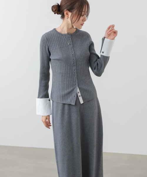 Bab(バブ)の「【S・Mサイズ展開】リブシャツ袖ニットカーディガン+リブニットワンピース(ワンピース・レディース・ピンク/アイボリー/チャコールグレー・S/M)」の3枚目の写真