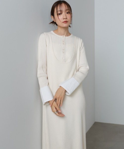 Bab(バブ)の「【S・Mサイズ展開】リブシャツ袖ニットカーディガン+リブニットワンピース(ワンピース・レディース・ピンク/アイボリー/チャコールグレー・S/M)」の5枚目の写真