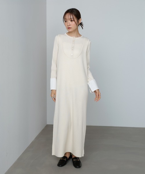 Bab(バブ)の「【S・Mサイズ展開】リブシャツ袖ニットカーディガン+リブニットワンピース(ワンピース・レディース・ピンク/アイボリー/チャコールグレー・S/M)」の6枚目の写真