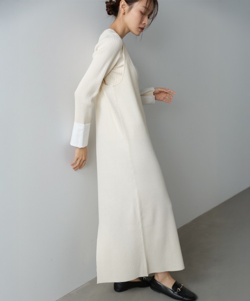 Bab(バブ)の「【S・Mサイズ展開】リブシャツ袖ニットカーディガン+リブニットワンピース(ワンピース・レディース・ピンク/アイボリー/チャコールグレー・S/M)」の7枚目の写真
