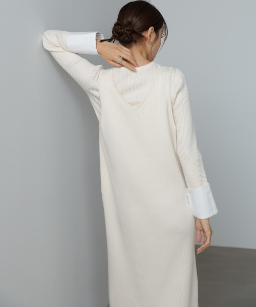 Bab(バブ)の「【S・Mサイズ展開】リブシャツ袖ニットカーディガン+リブニットワンピース(ワンピース・レディース・ピンク/アイボリー/チャコールグレー・S/M)」の8枚目の写真