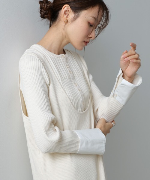 Bab(バブ)の「【S・Mサイズ展開】リブシャツ袖ニットカーディガン+リブニットワンピース(ワンピース・レディース・ピンク/アイボリー/チャコールグレー・S/M)」の9枚目の写真