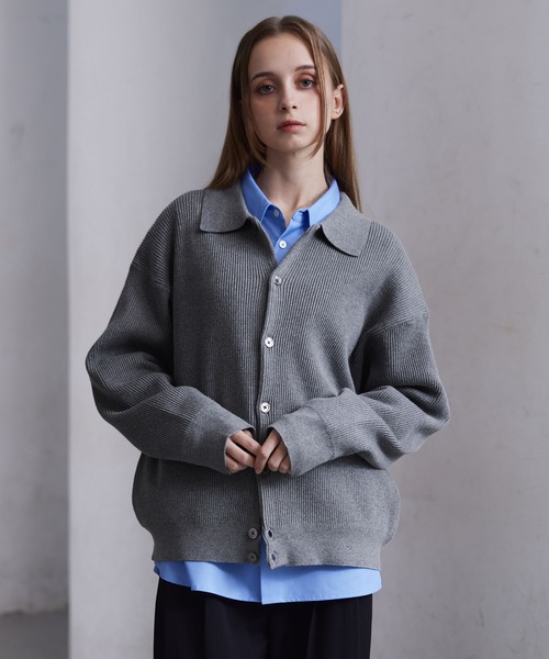 CLEL】Basic/Spray Rib Knit Shirt Cardigan / ベーシック/スプレー畦