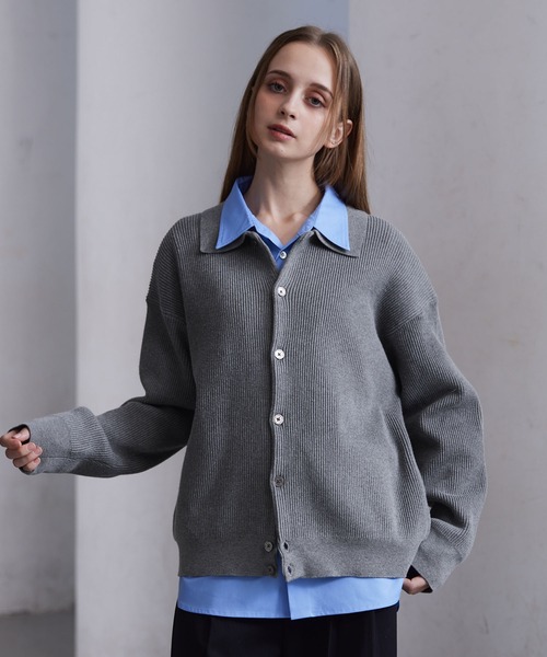 CLEL】Basic/Spray Rib Knit Shirt Cardigan / ベーシック/スプレー畦